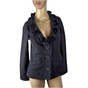 Nick & Mo Women's Sz S Buttoned Jacket‎ Blazer  Gray Flowered Appliqué Collar